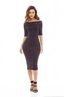 Black Midi Dress with Lace Trim