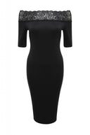 Black Midi Dress with Lace Trim