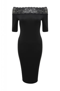Black Midi Dress with Lace Trim