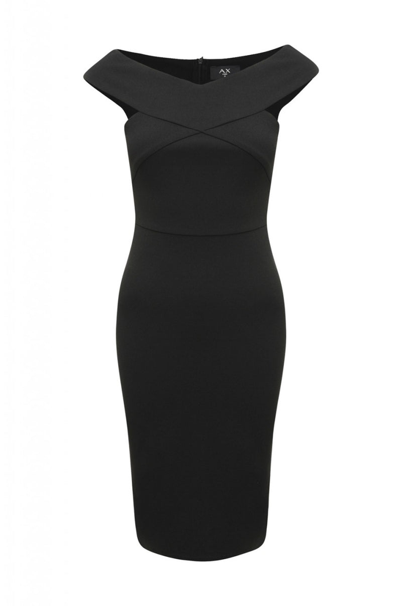 Black Midi Dress with Cross-Front detail