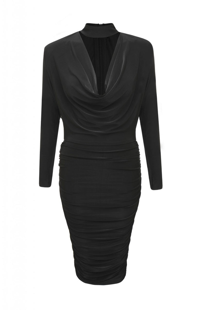 Black Midi Dress with Cut-Out Choker