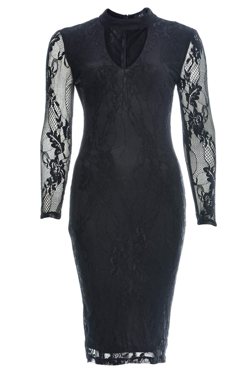 Black Choker   Lace Midi    Dress