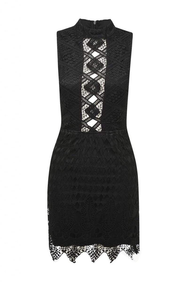 Black Mini Dress with Crochet Overlay