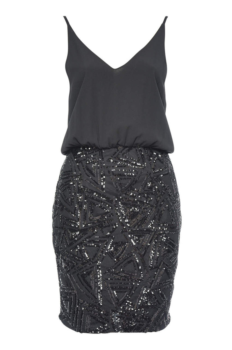 Black 2 In 1 Sequin Dress with Sequin Skirt