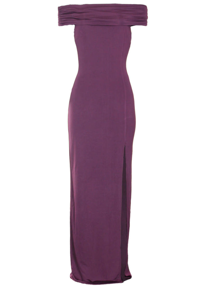 Plum Off The Shoulder Slinky Maxi Dress