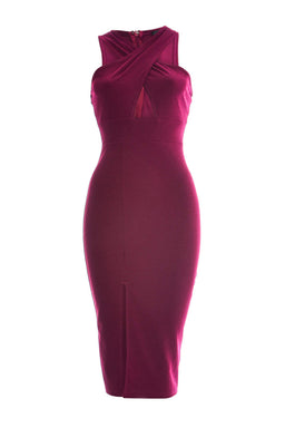 Plum Cross Front Midi Dress