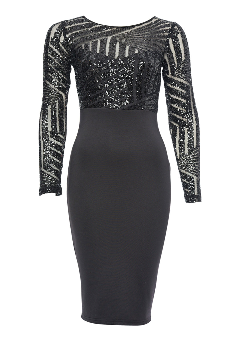 Black 2 in 1 Sequin Midi Bodycon Dress