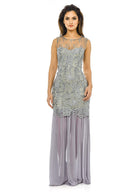 Grey Crochet Chiffon Maxi Dress