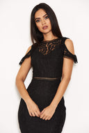 Black Lace Cold Shoulder Midi Dress