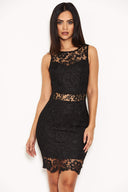 Black Crochet Embroidered Mini Dress