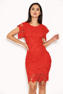 Red Crochet Detail Midi Dress
