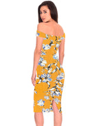 Yellow Floral Bardot Bodycon Dress