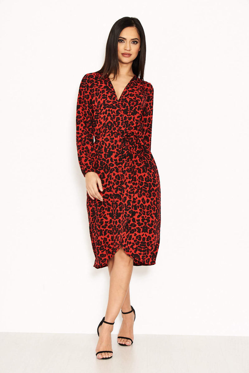 Ax paris red clearance leopard print dress