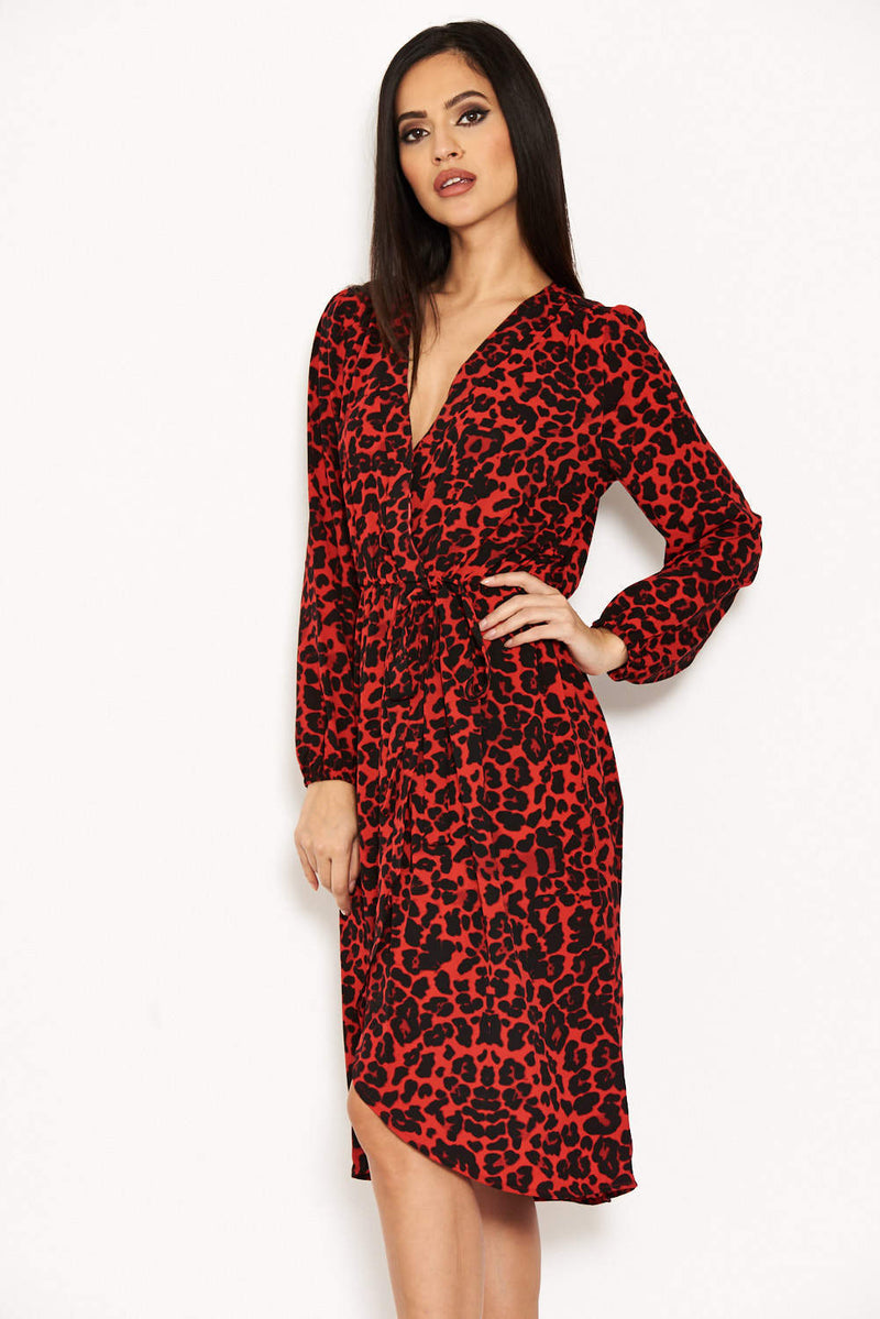 Red Leopard Print V-Neck Wrap Dress – AX Paris Red Leopard Print V-Neck Wrap Dress – AX Paris