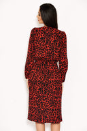 Red Leopard Print V-Neck Wrap Dress