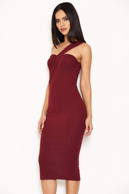 Plum One Shoulder Strap Midi Dress