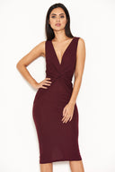 Plum Plunge Midi Dress With Twist Front