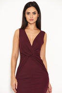 Plum Plunge Midi Dress With Twist Front