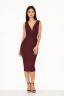 Plum Plunge Midi Dress With Twist Front