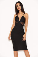 Black Bodycon Dress With Lace Insert Bust