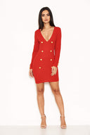 Red Bodycon Button Front Dress
