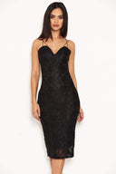 Black Lace Midi Dress With Plunge Neckline