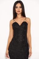 Black Lace Midi Dress With Plunge Neckline