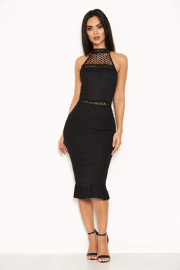 Black Midi Dress With Crochet Detail