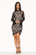 Black Lace Mini Dress With Long Sleeves