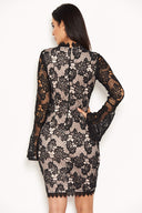 Black Lace Mini Dress With Long Sleeves