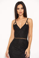 Black Lace Dress With Mesh Detail Waist