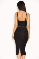 Black Lace Dress With Mesh Detail Waist