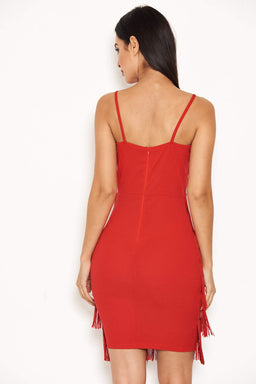 Red Tassel Front Wrap Dress