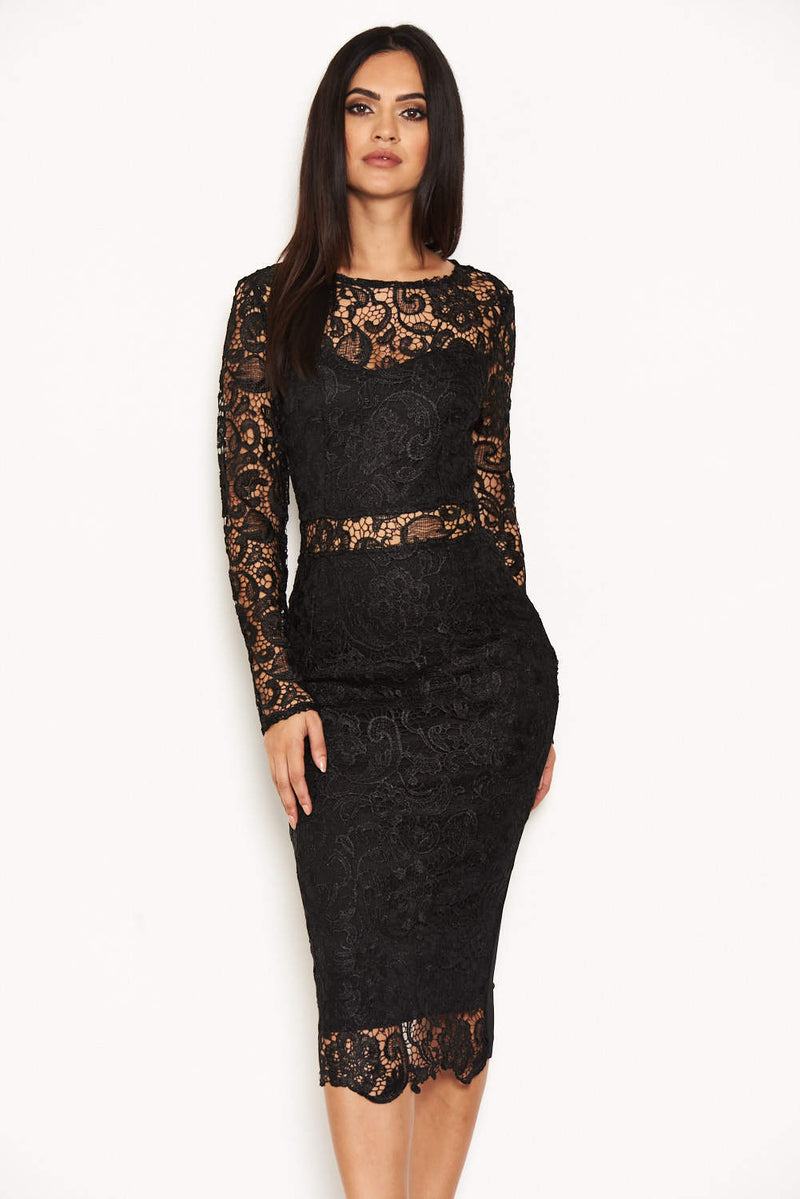 Black Lace Front Midi Dress AX Paris Black Lace Front Midi Dress AX Paris