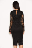 Black Lace Front Midi Dress