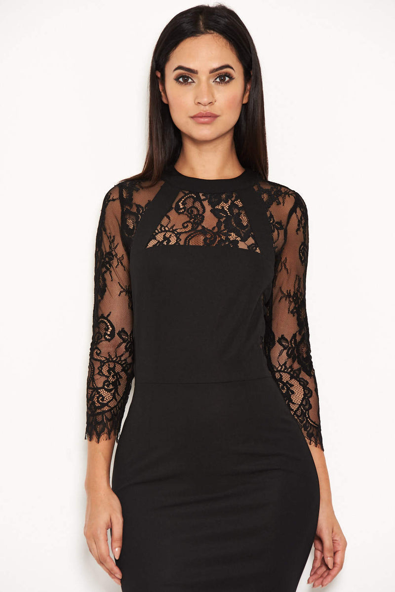 Black Sheer Lace Panel Midi Dress AX Paris