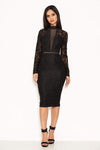 Black High Neck Lace Dress With Frill Hem