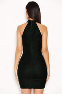 Green Sequin Velvet High Neck Dress