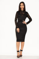 Black Lace Velvet Waist Midi Dress