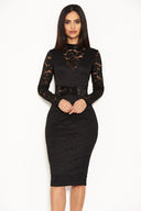 Black Lace Velvet Waist Midi Dress