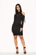 Black Lace Fringe Detailed Dress