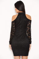 Black Lace Fringe Detailed Dress