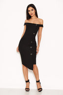 Black Button Front Bardot Dress