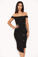 Black Button Front Bardot Dress