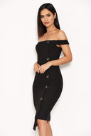 Black Button Front Bardot Dress