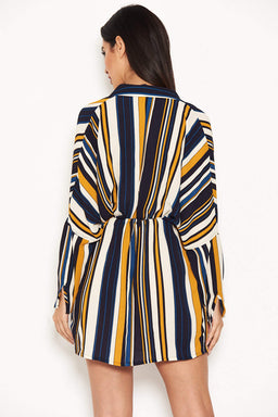 Navy Stripe Waist Tie Shirt Dress