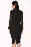 Black Long Sleeved Sequin Midi Dress