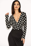 Black Polka Dot Contrast Wrap Dress