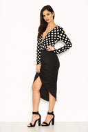 Black Polka Dot Contrast Wrap Dress