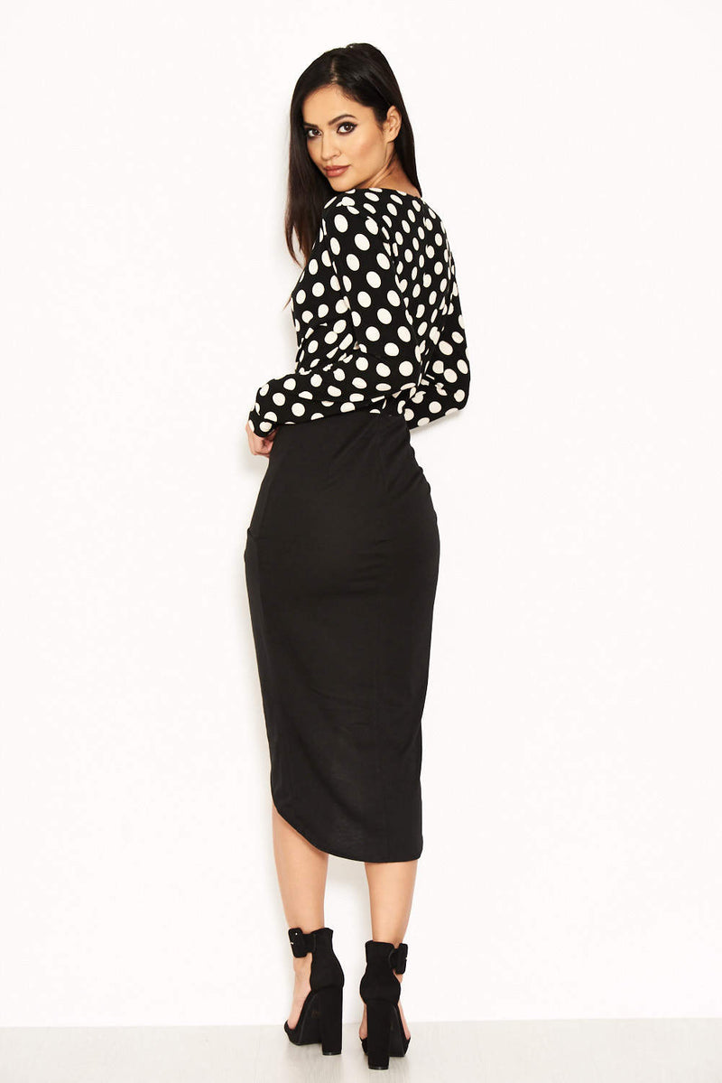 Black Polka Dot Contrast Wrap Dress